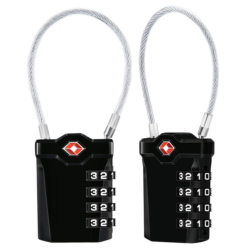 Diyife TSA Luggage Locks, 2 Packs, 4-Digit Combination Lock Security Padlock Travel Lock, with 14cm Flexible Cable for Suitcase Luggage Backpack School or Gym Cabinet, etc. (Black) - Image 1